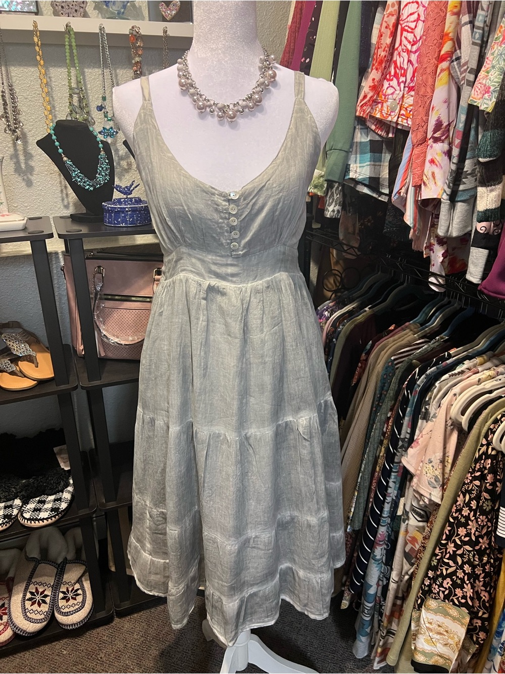 Sacred Threads Pale Blue Linen Midi Dress
